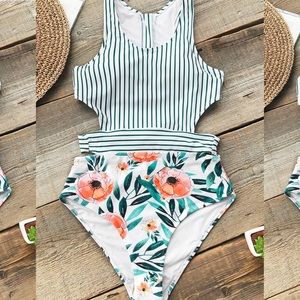 Cupshe | One-Piece Swimsuit | Floral & Stripes